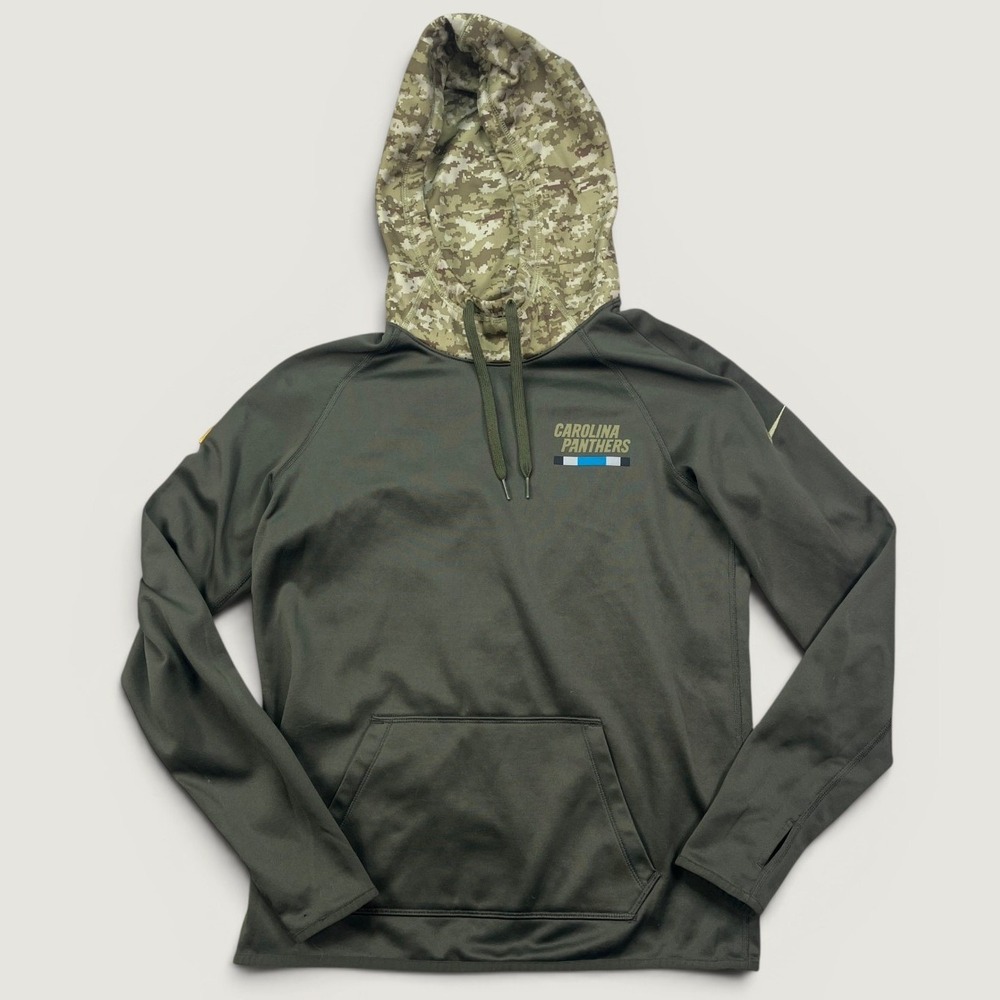 Nike Mens Small Carolina Panthers Salute to Service Hoodie Olive Green Camo USA